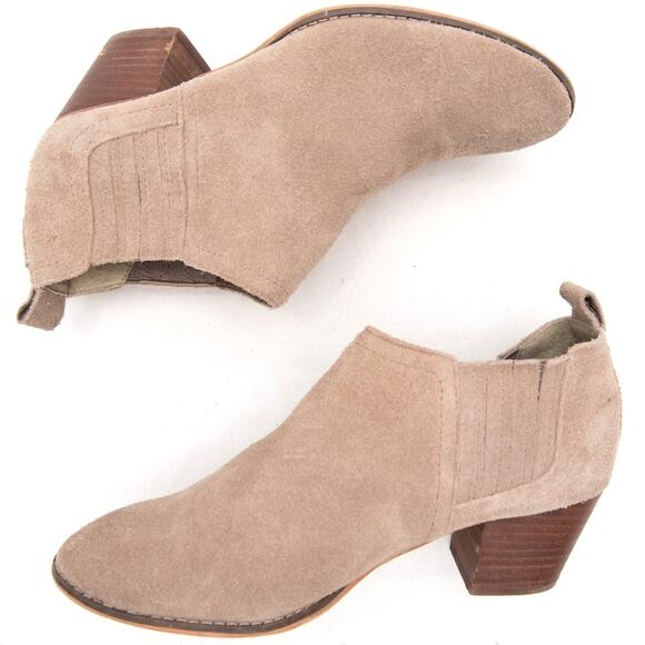 Dolce Vita Tan Suede Slip On Block Heel Jaydin Ankle Boots Booties Size 8 - Picture 6 of 12
